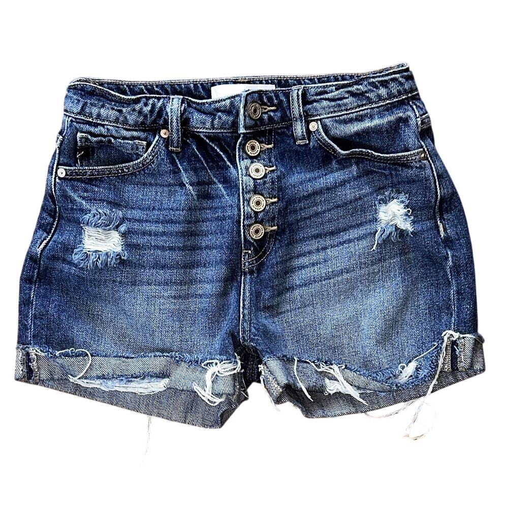 KanCan Distressed Button Fly Mid-Rise Cotton Cut Off Jean Shorts Small